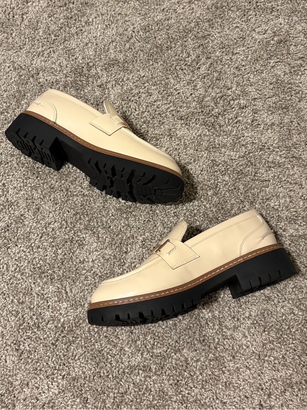 Cream Lug-Sole Penny Loafers for Women